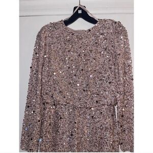 Sequin Long Sleeve Dress - Rose Gold